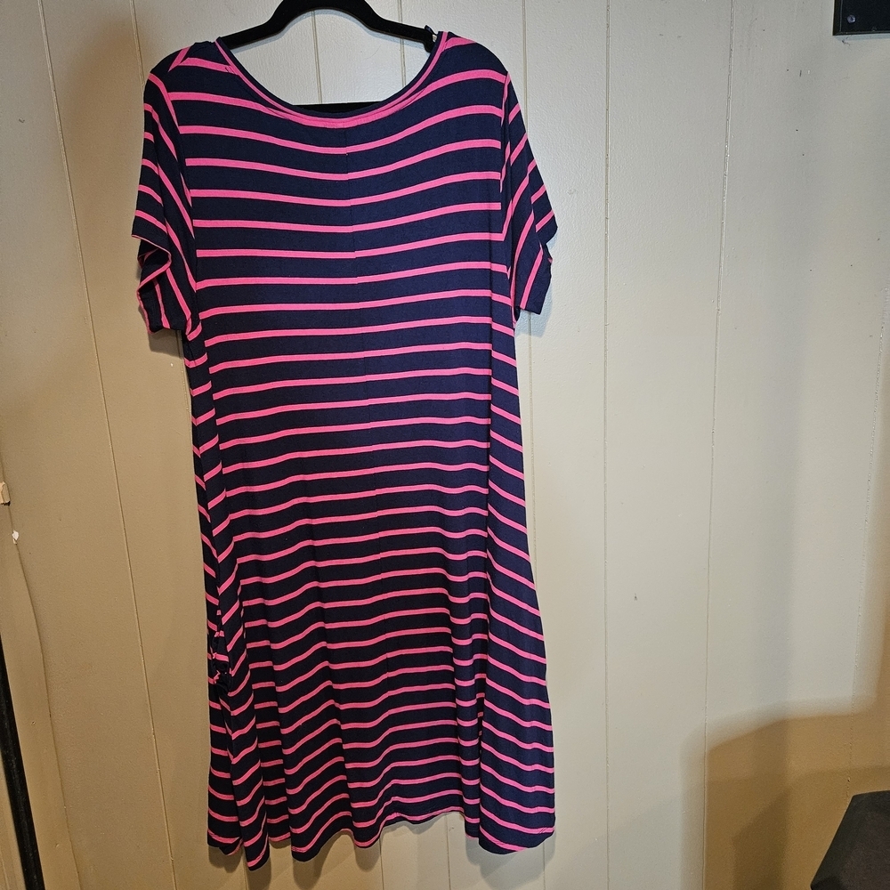 Kenar Navy & Hot Pink Striped Knit Dress Women’s 1X | Soft Stretch - Picture 2 of 5